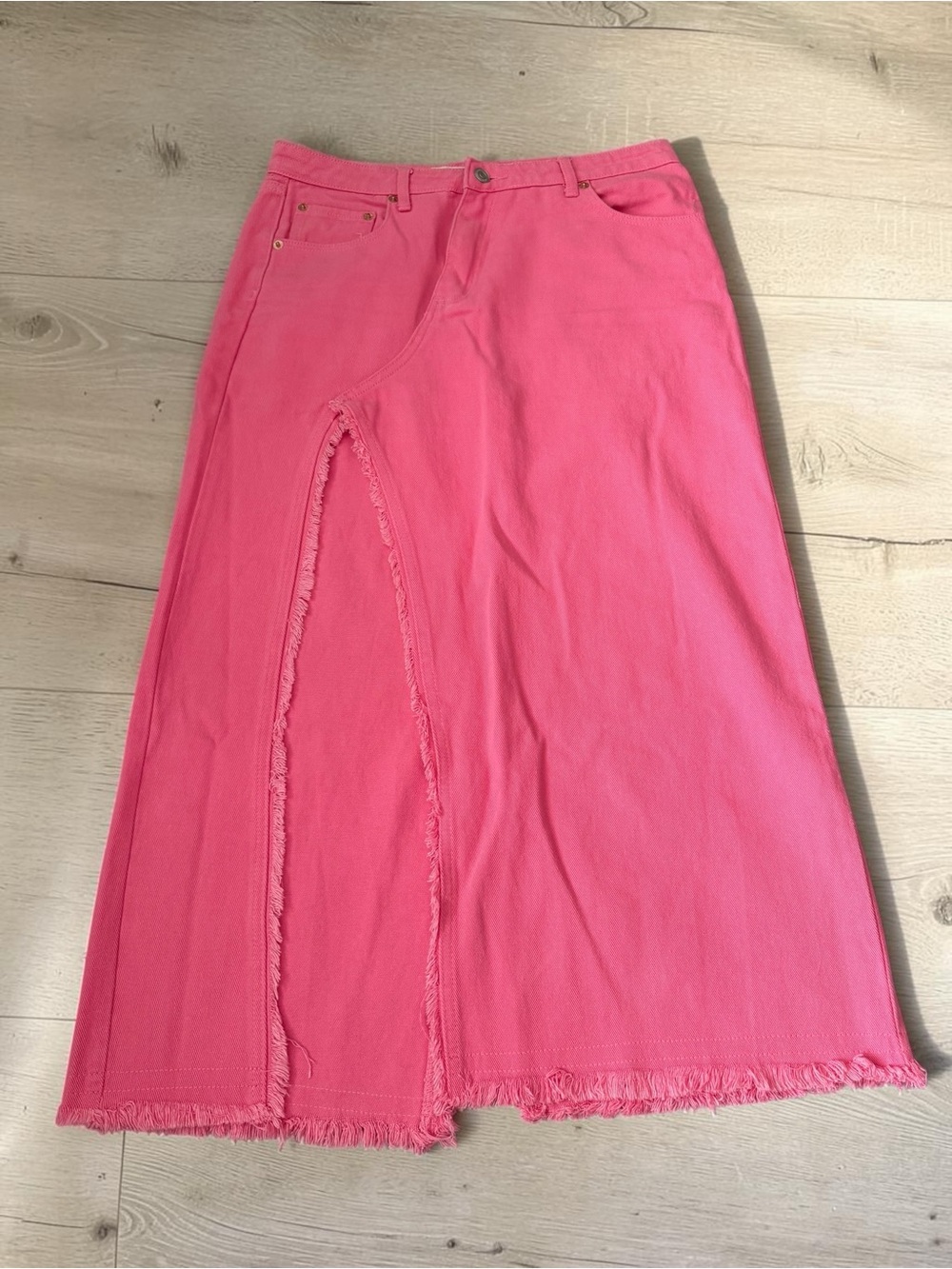 Signature8 Bright Pink Frayed Maxi Skirt with Front Slit